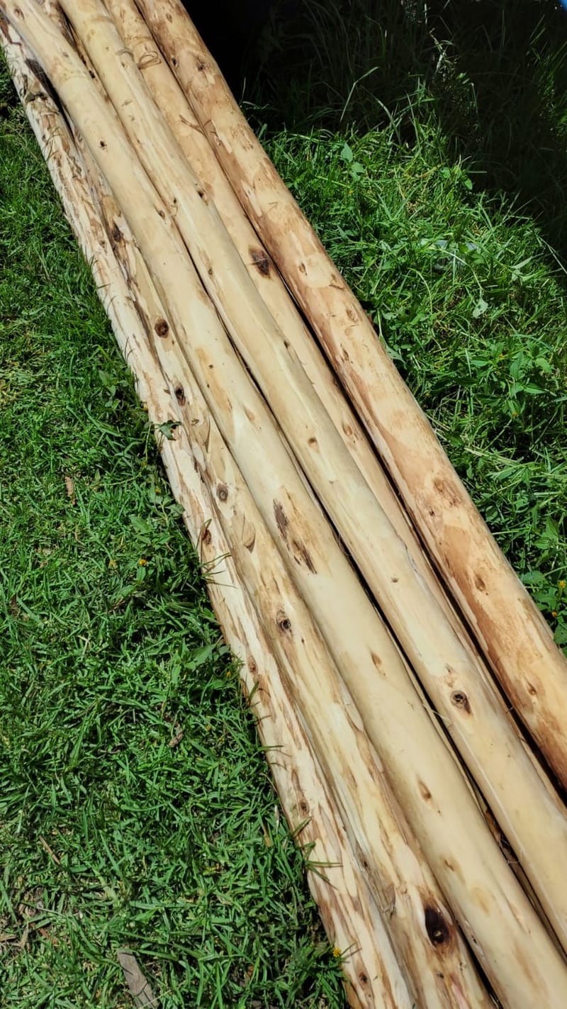Madera rolliza descortezada o Postes con acabado limpio.