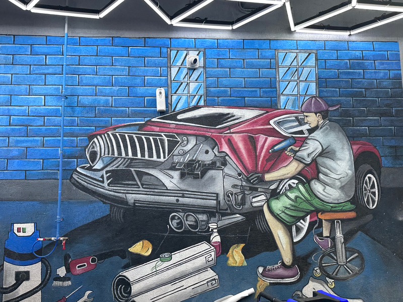 • Car Showroom Graffiti Specialist • Premium Automotive Wall Murals • Custom Sports Car Wall Art • Hand-Painted Automobile Sketches • Commercial Garage Wall Painting