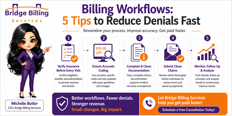 Billing Workflows: 5 Tips to Reduce Denials Fast