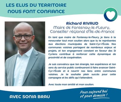 Richard Rivaud, Maire de Fontenay-le-Fleury et Conseiller Régional d'Île-de-France, apport son soutien à Sonia BRAU !