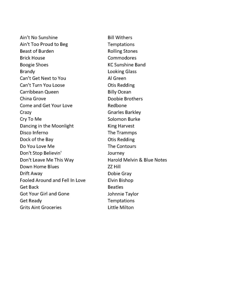 Song List Page 1