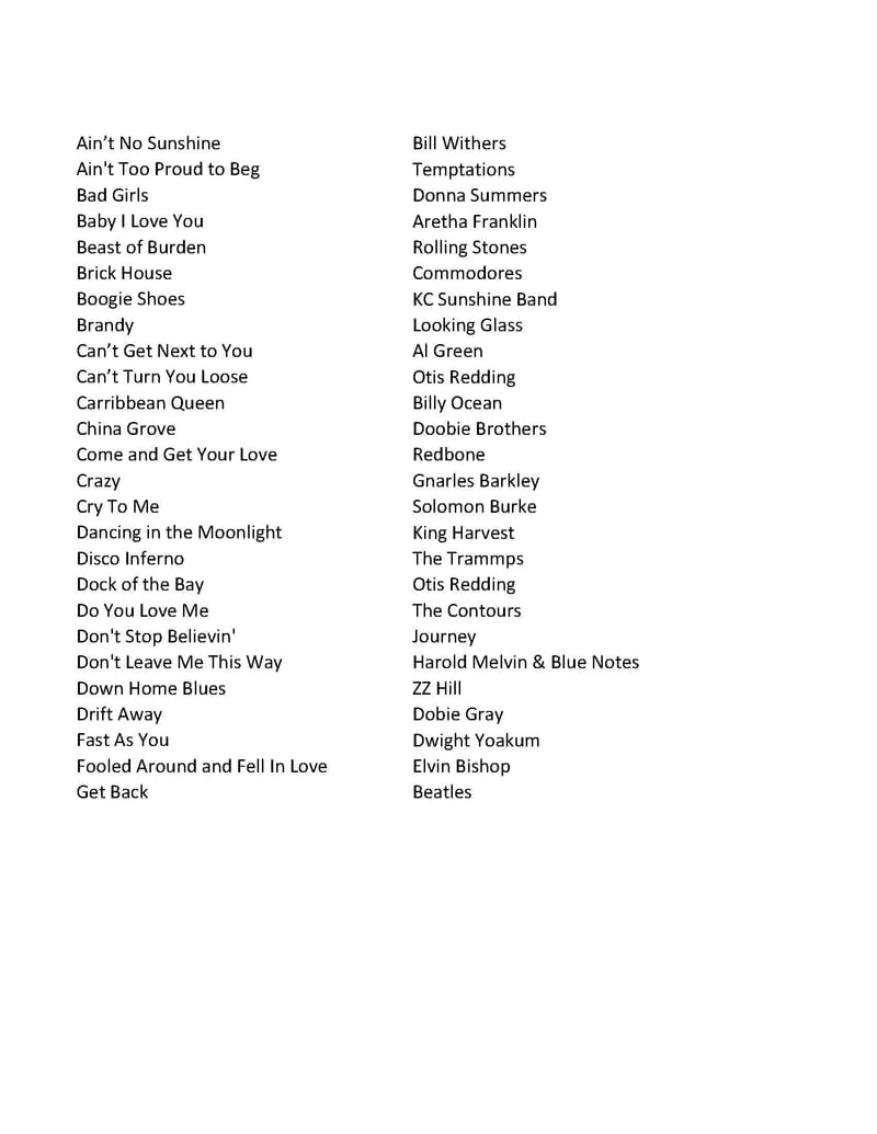 Song List Page 1