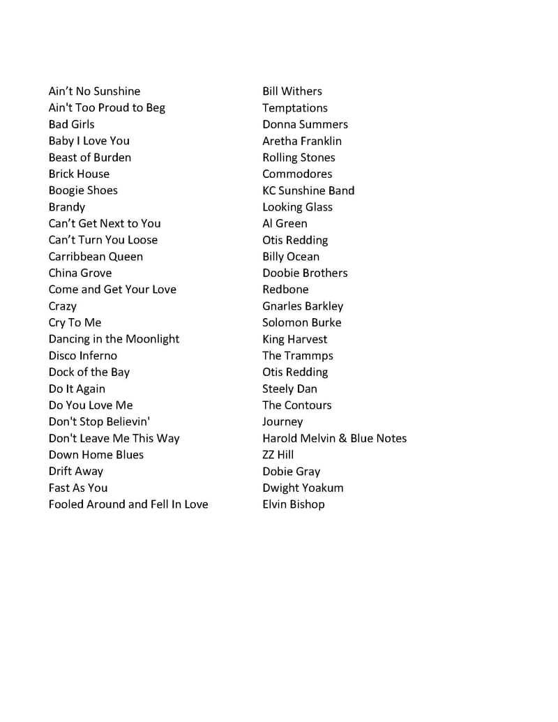 Song List Page 1