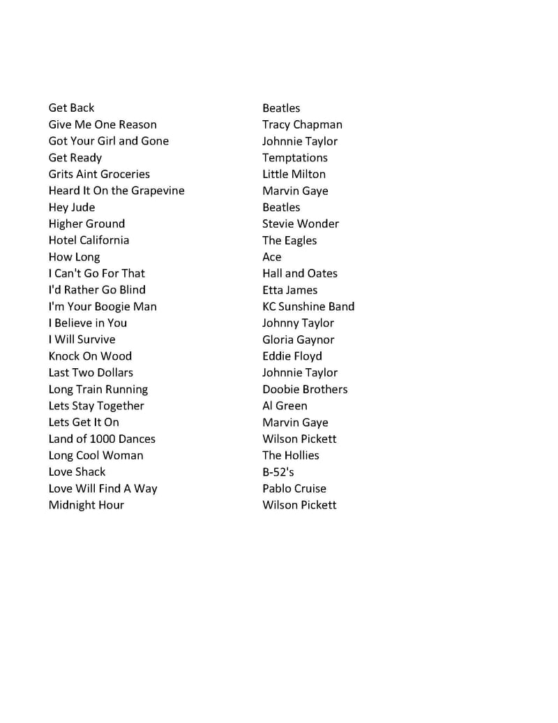 Song List Page 2