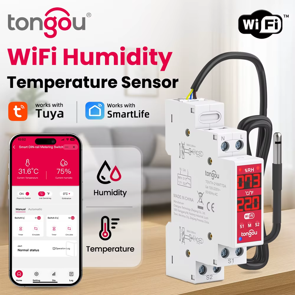 Tuya WiFi Smart Timer Switch with Remote Control, Monitoring & Built-in Temperature/Humidity Sensor M280