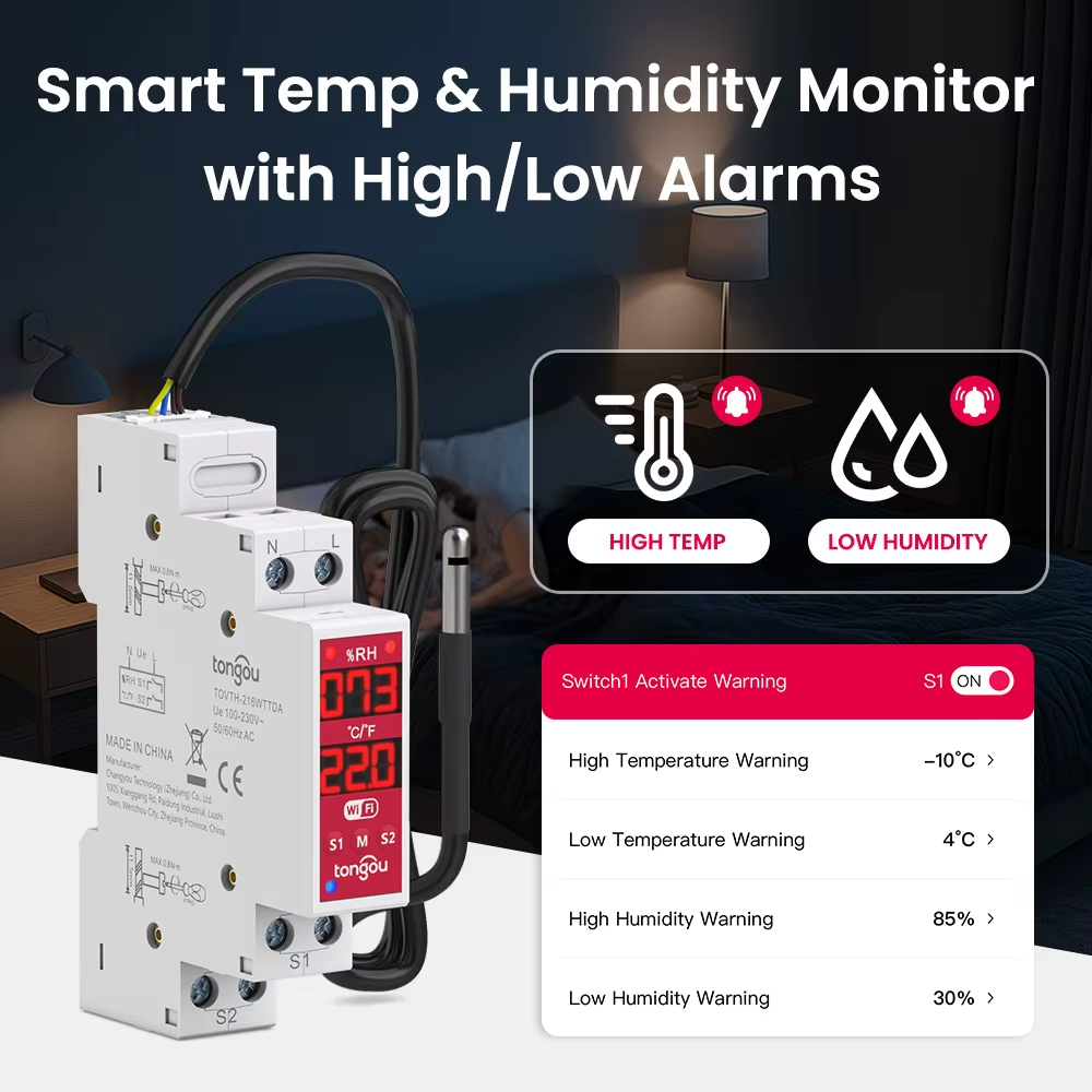 Tuya WiFi Smart Timer Switch with Remote Control, Monitoring & Built-in Temperature/Humidity Sensor M280