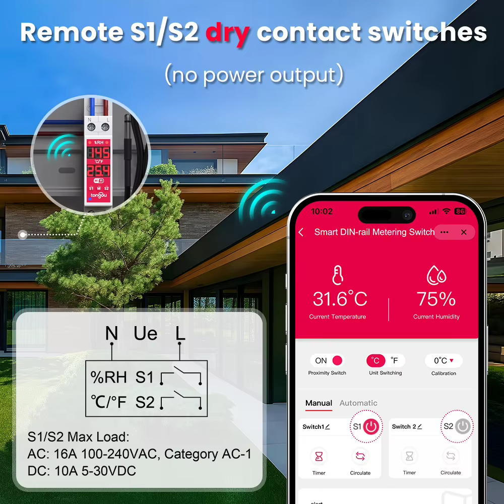 Tuya WiFi Smart Timer Switch with Remote Control, Monitoring & Built-in Temperature/Humidity Sensor M280