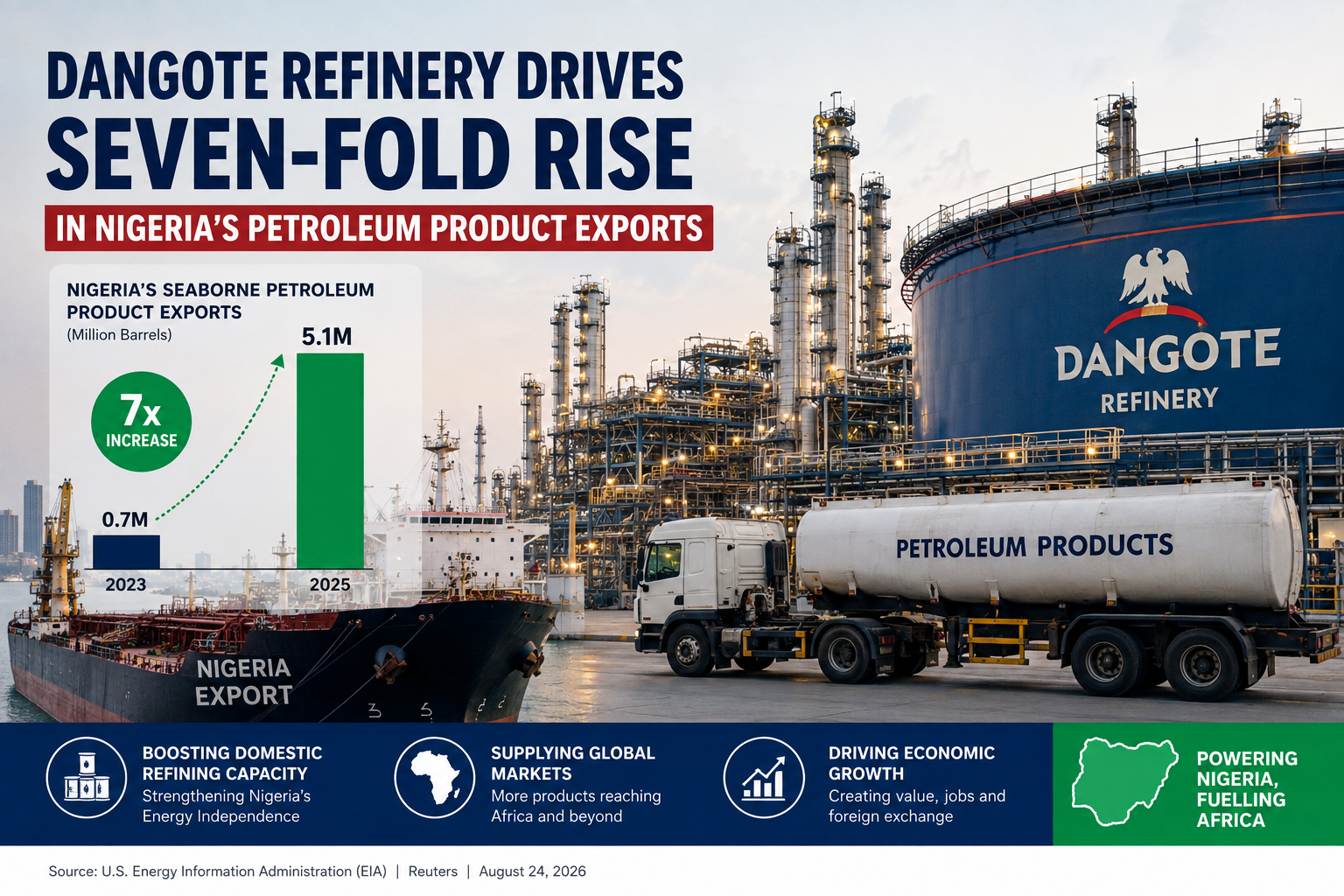 Dangote Refinery Drives Seven-Fold Rise in Nigeria’s Petroleum Product Exports