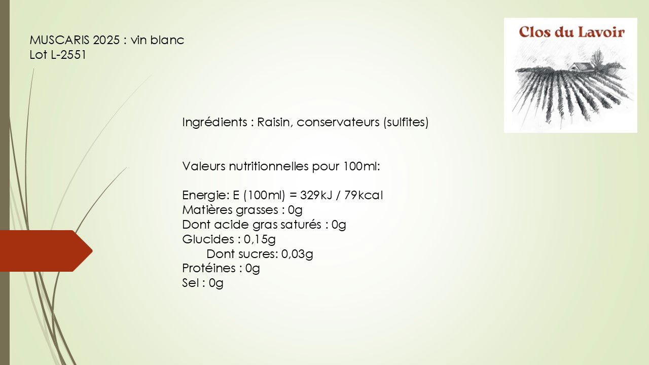 Muscaris 2025 - ingredients et valeurs nutritionnelles
