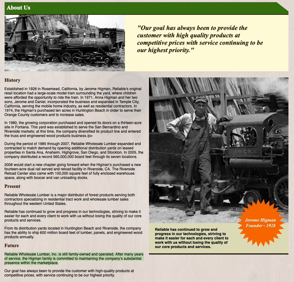 Who is Reliable Wholesale Lumber, Inc?