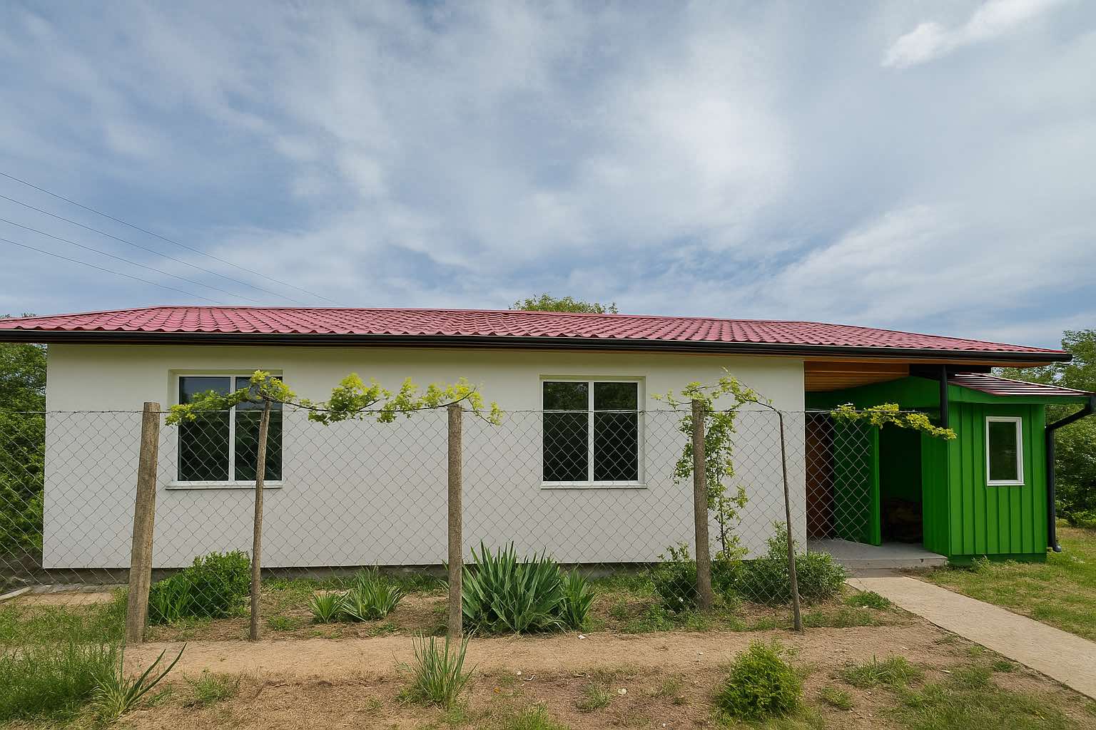 Запазена стара постройка, изграден общ покрив на стара и нова постройка