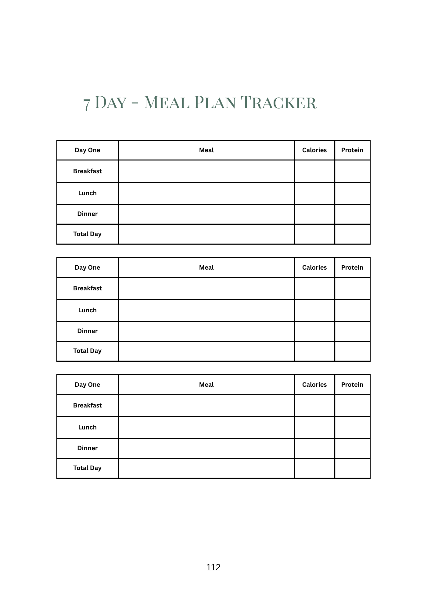 7 Day Meal Plan Tracker