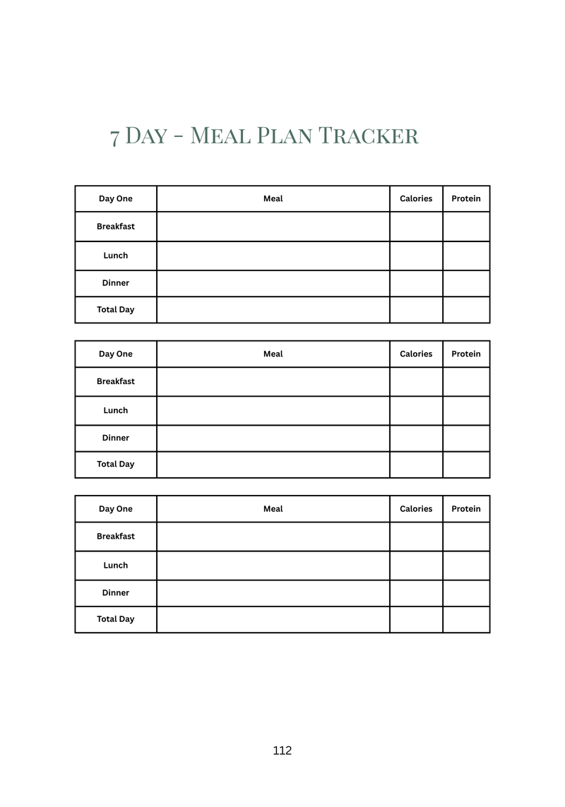 7 Day Meal Plan Tracker