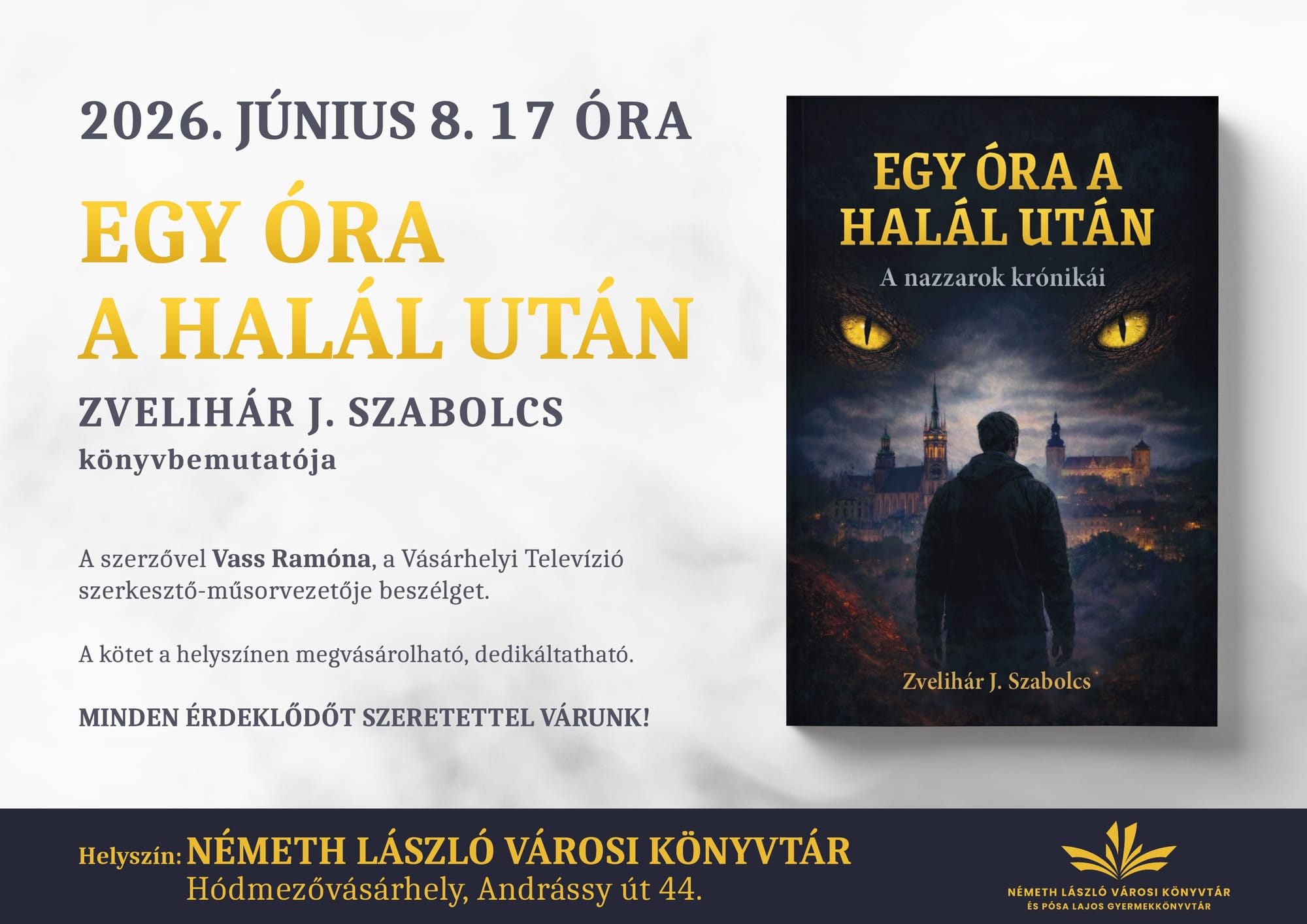 Sok szeretettel meghívok mindenkit a könyvbemutatómra, amelyre Hódmezővásárhelyen kerül sor június 8-án. 😊📖