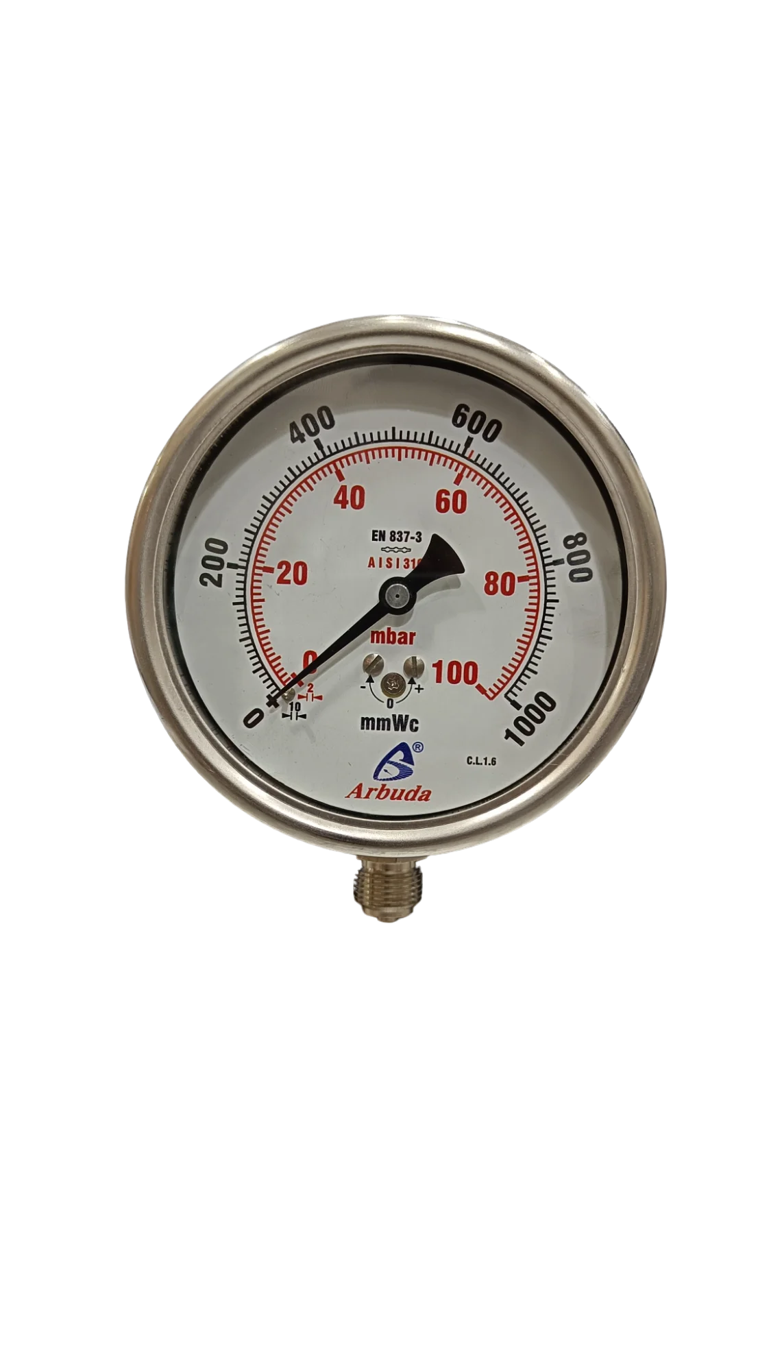 MMWC Pressure Gauge Bourdon Type All SS 4″ Dial Bottom Connection