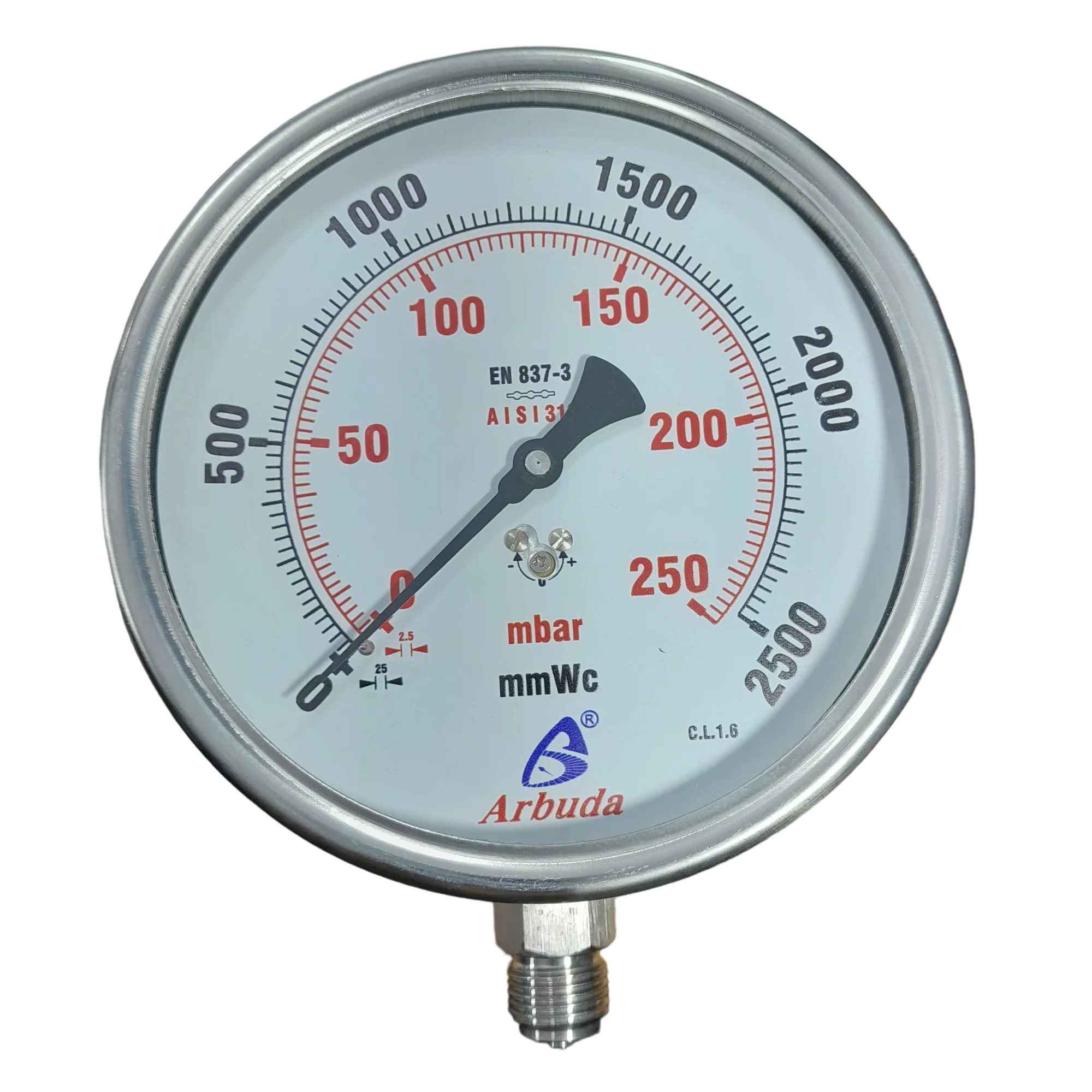 MMWC Pressure Gauge Bourdon Type All SS 6″ Dial Bottom Connection