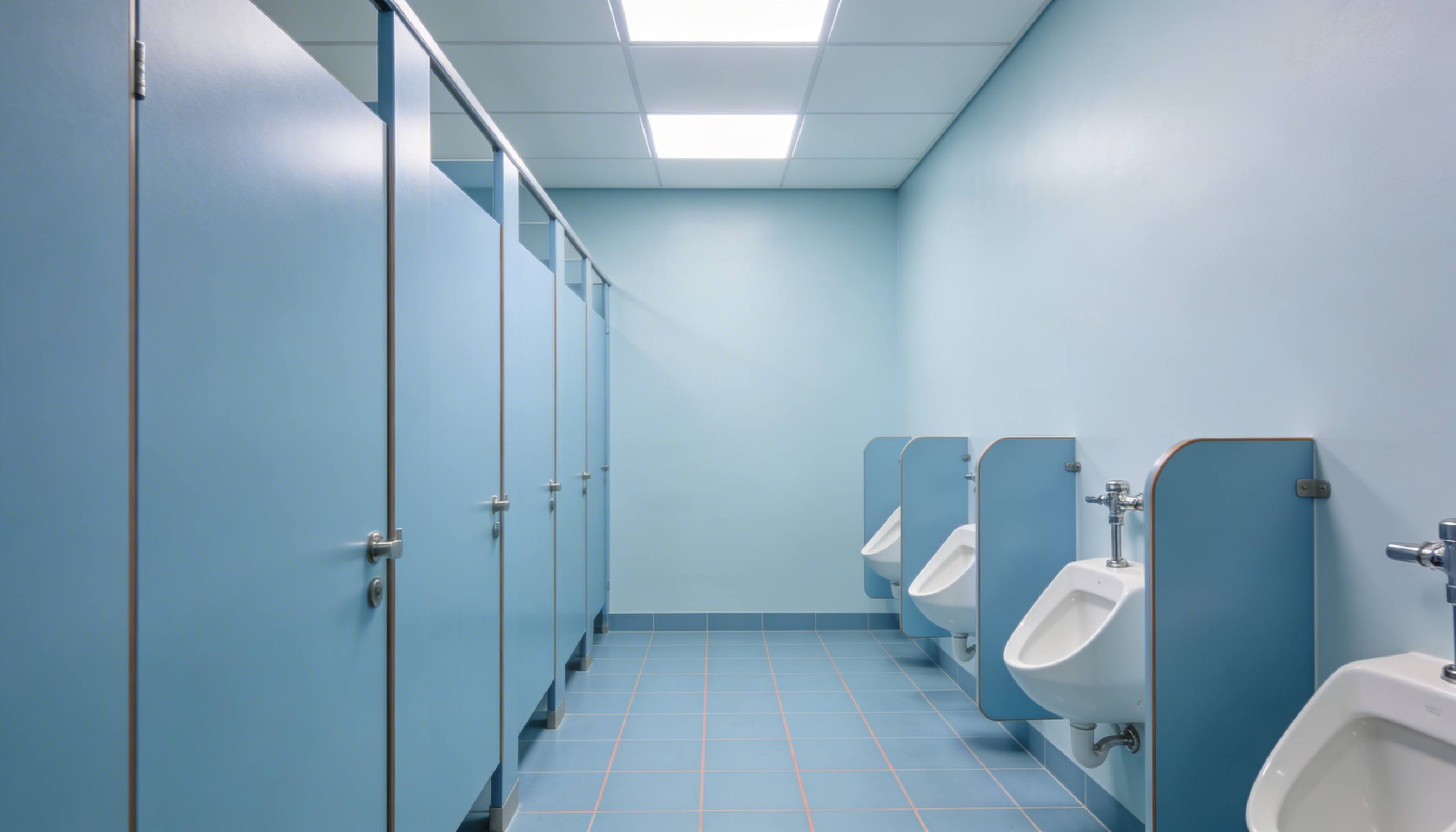 תאי שירותים HPL בחדר שירותים ציבורי