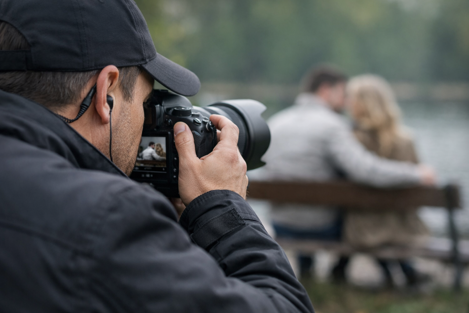 Détective en surveillance dans le parc