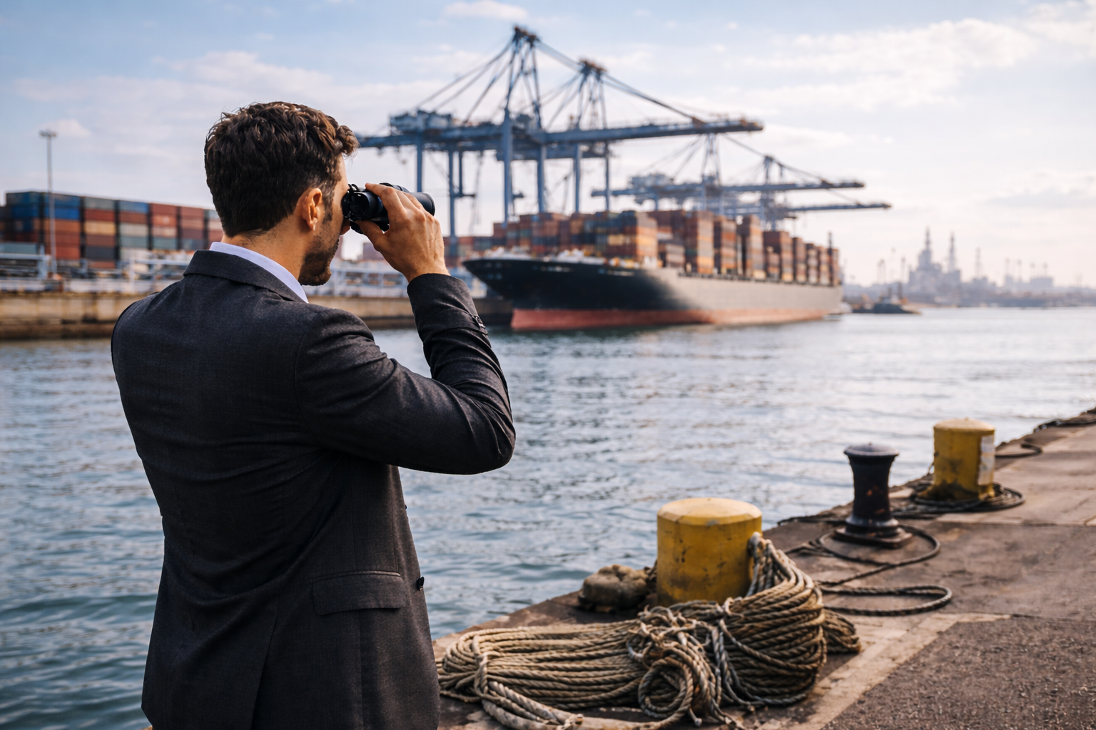 Enquêteur maritime observant le port