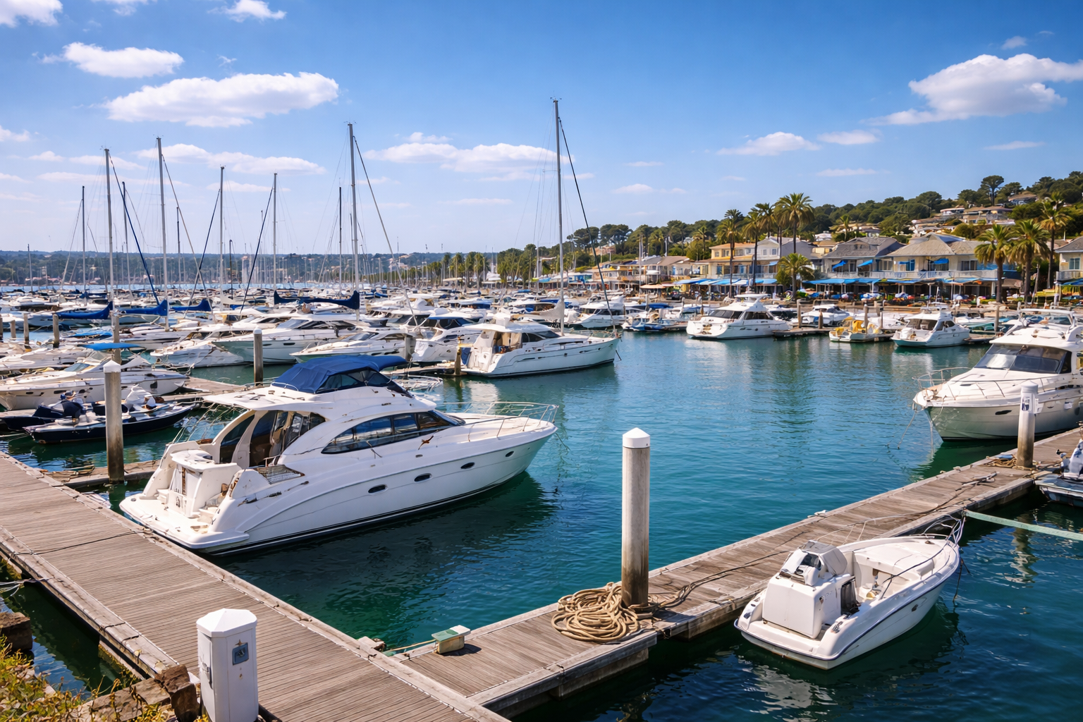 Detective privé enquetant sur une Marina ensoleillée