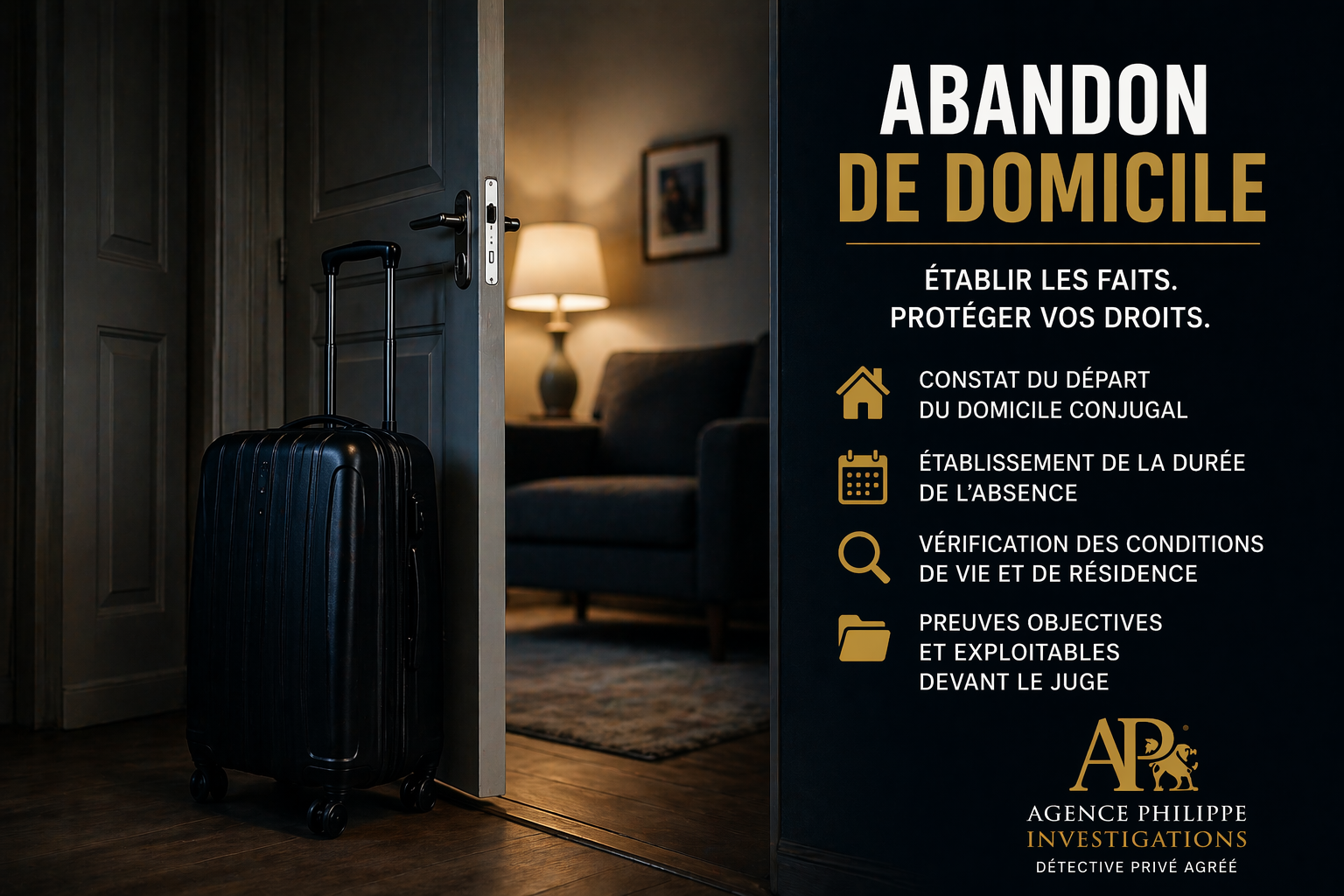 “Abandon domicile conjugal preuve enquête détective”