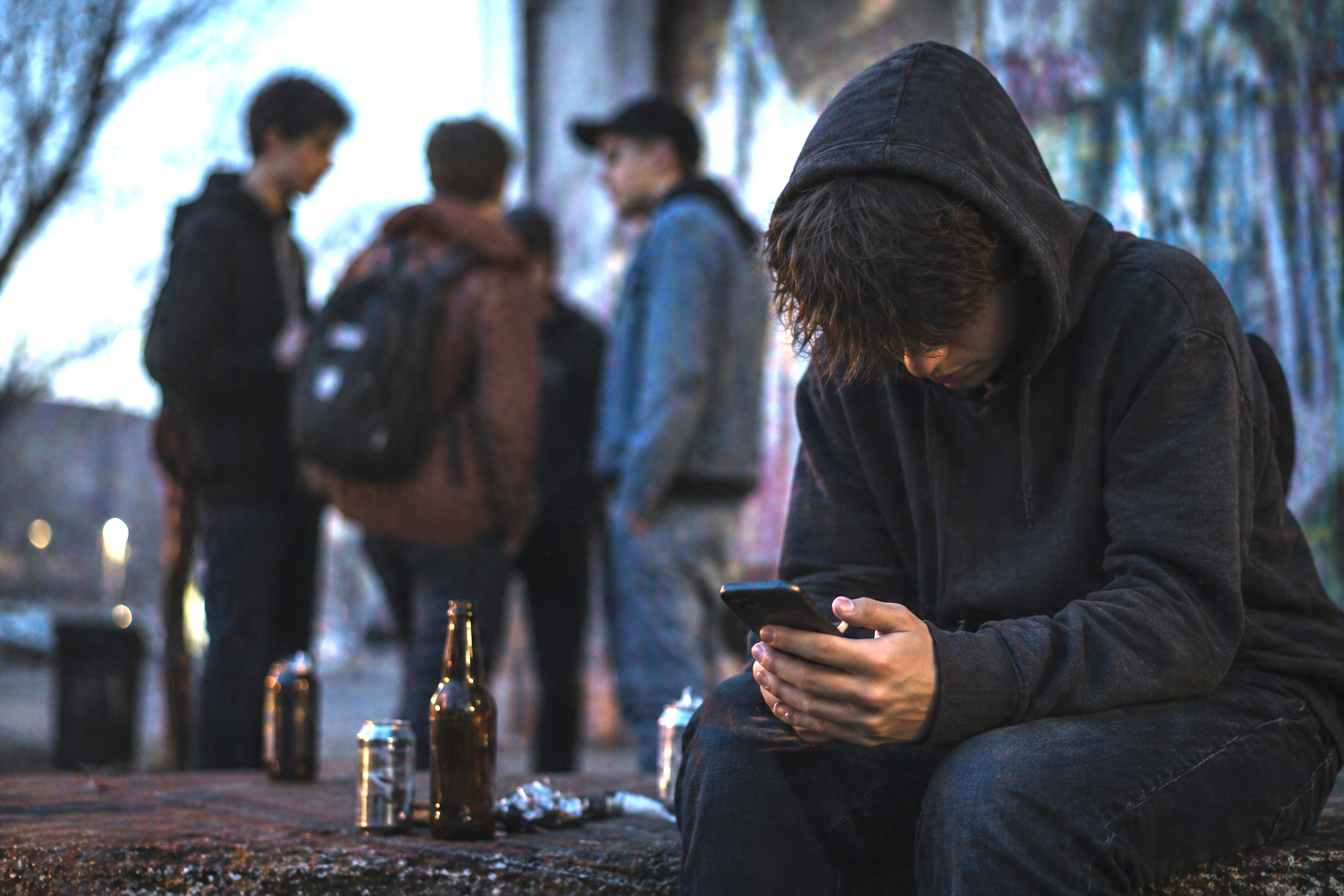 Jeune homme dans une ruelle sombre