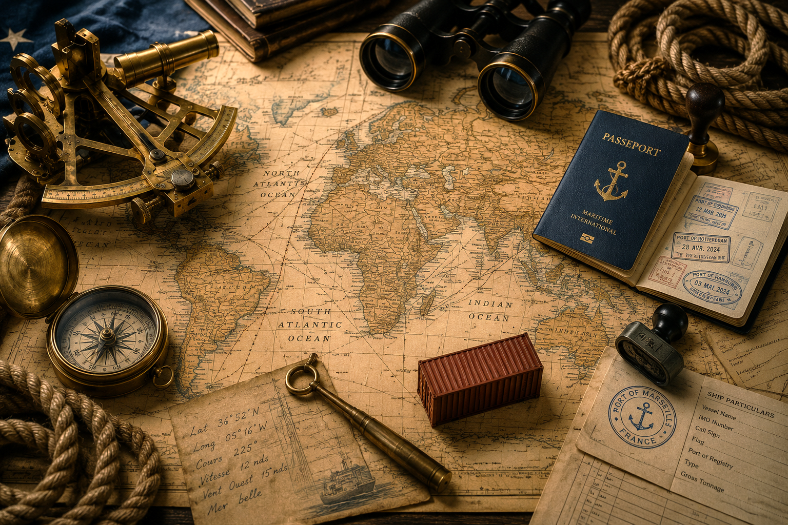 Carte maritime et passeport de voyage