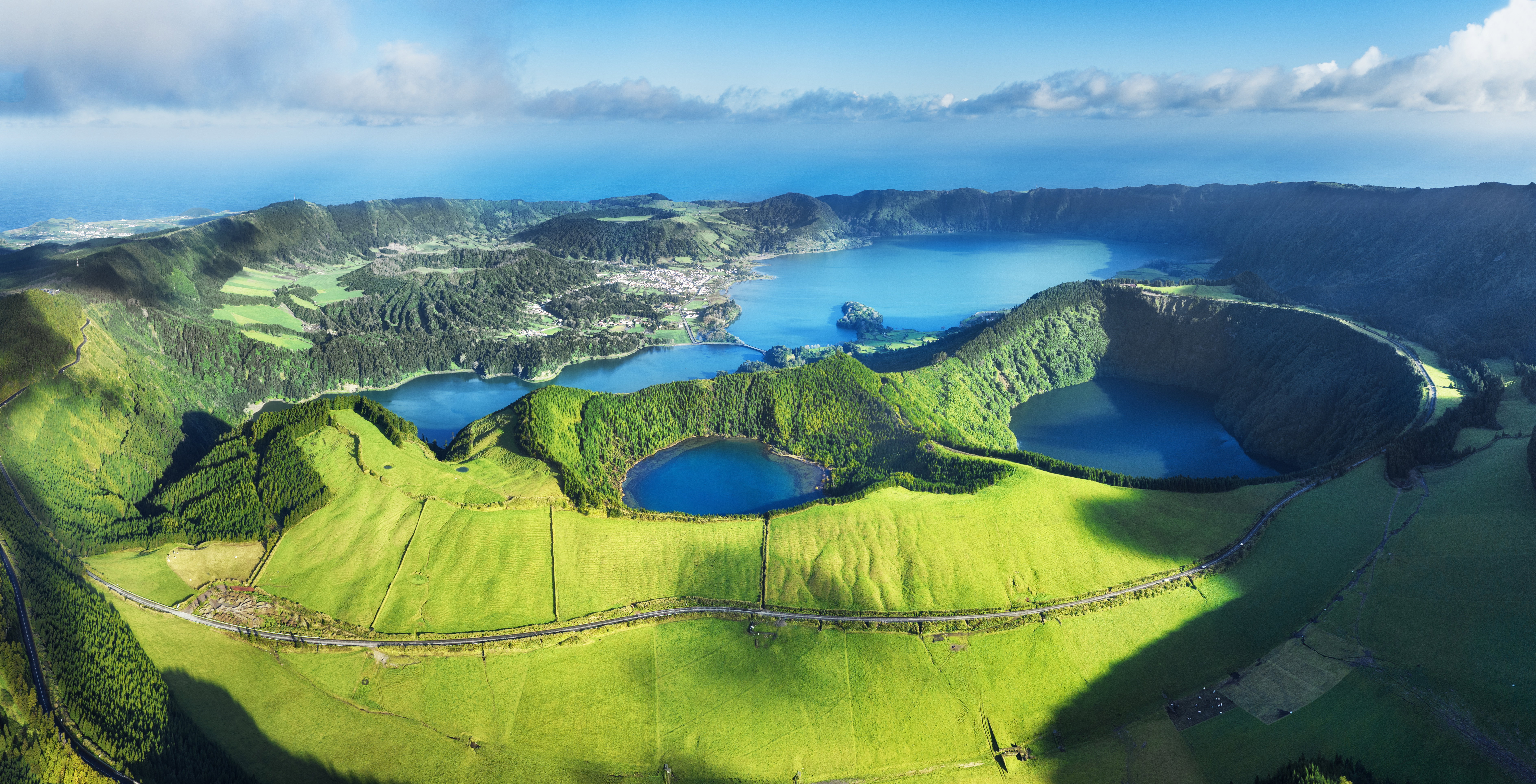 Islands: The green volcanic crater lakes of Sete Cidades on São Miguel in the Azores, Portugal's mid-Atlantic islands.