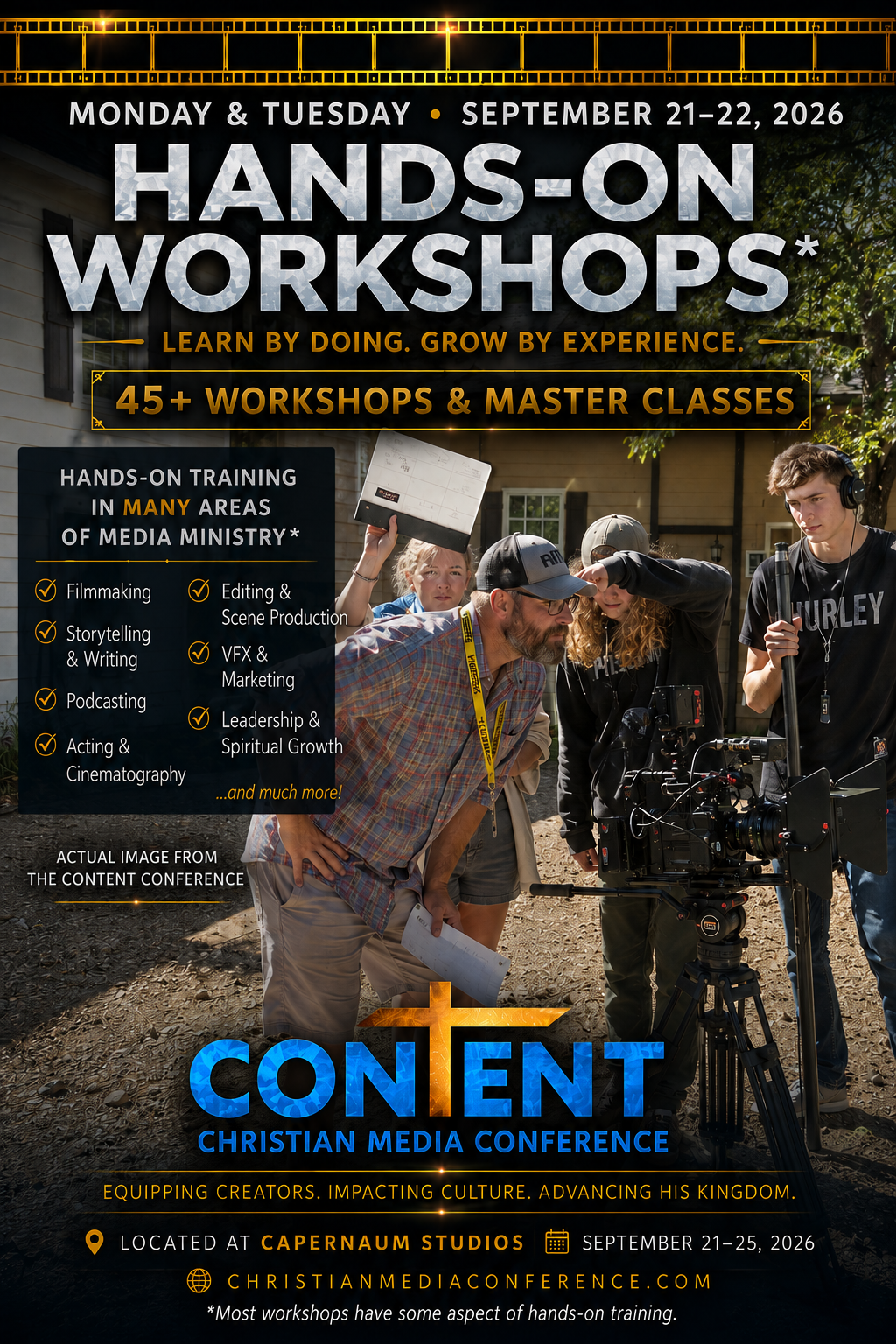 Day 1 & 2: Hands On Workshops, Master Classes