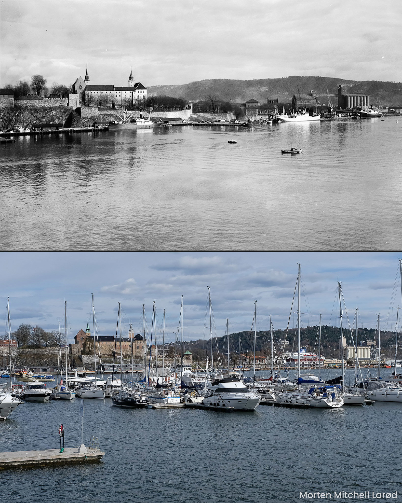 Akershusstranda. Foto 1937: Anders Beer Wilse Foto 2017: Morten Mitchell Larød