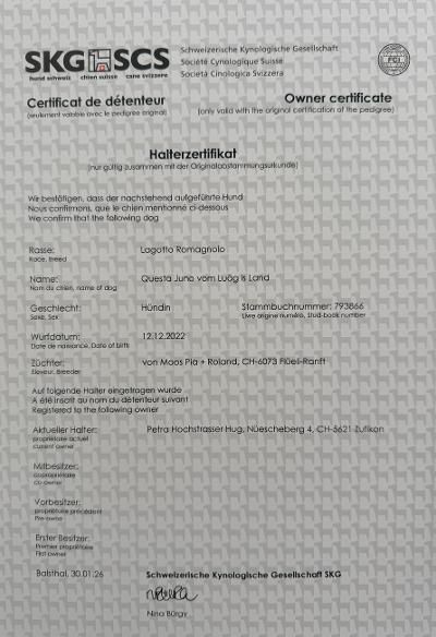 Abstammungsurkunde und Zertifikate Schweizerische Kynologische Gesellschaft SKG