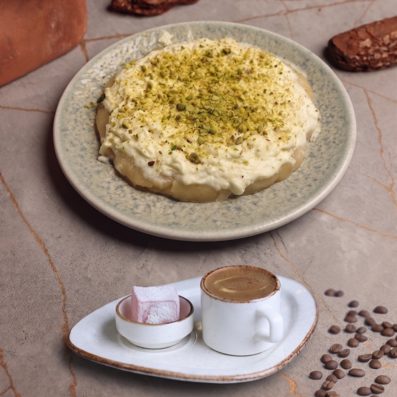مدلوقة بالقشطة مع قهوة تركي - Madlouka with Cream and Turkish Coffee