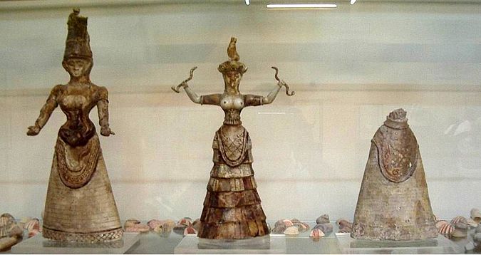 Minoan snake goddess figurines (Wikipedia)