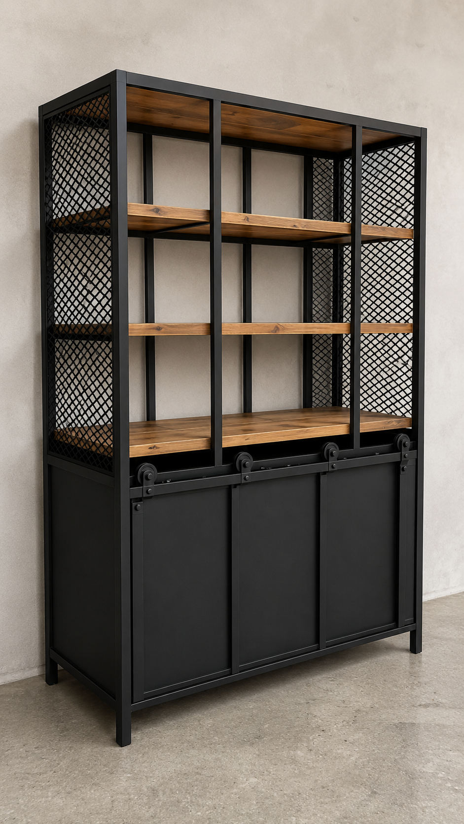 ESTANTERÍA INDUSTRIAL DE HIERRO Y MADERA