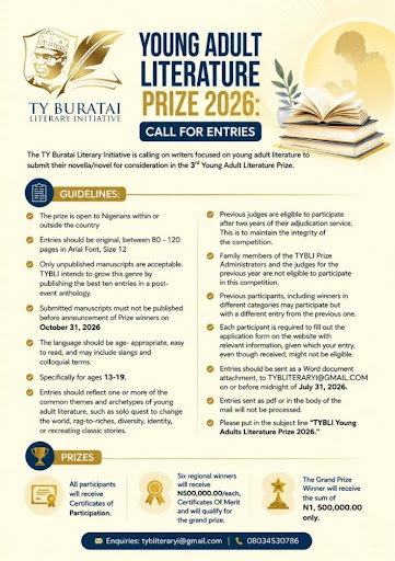 Calling All Nigerian Writers: The TY Buratai Young Adult Literature Prize 2026 is Now Open!