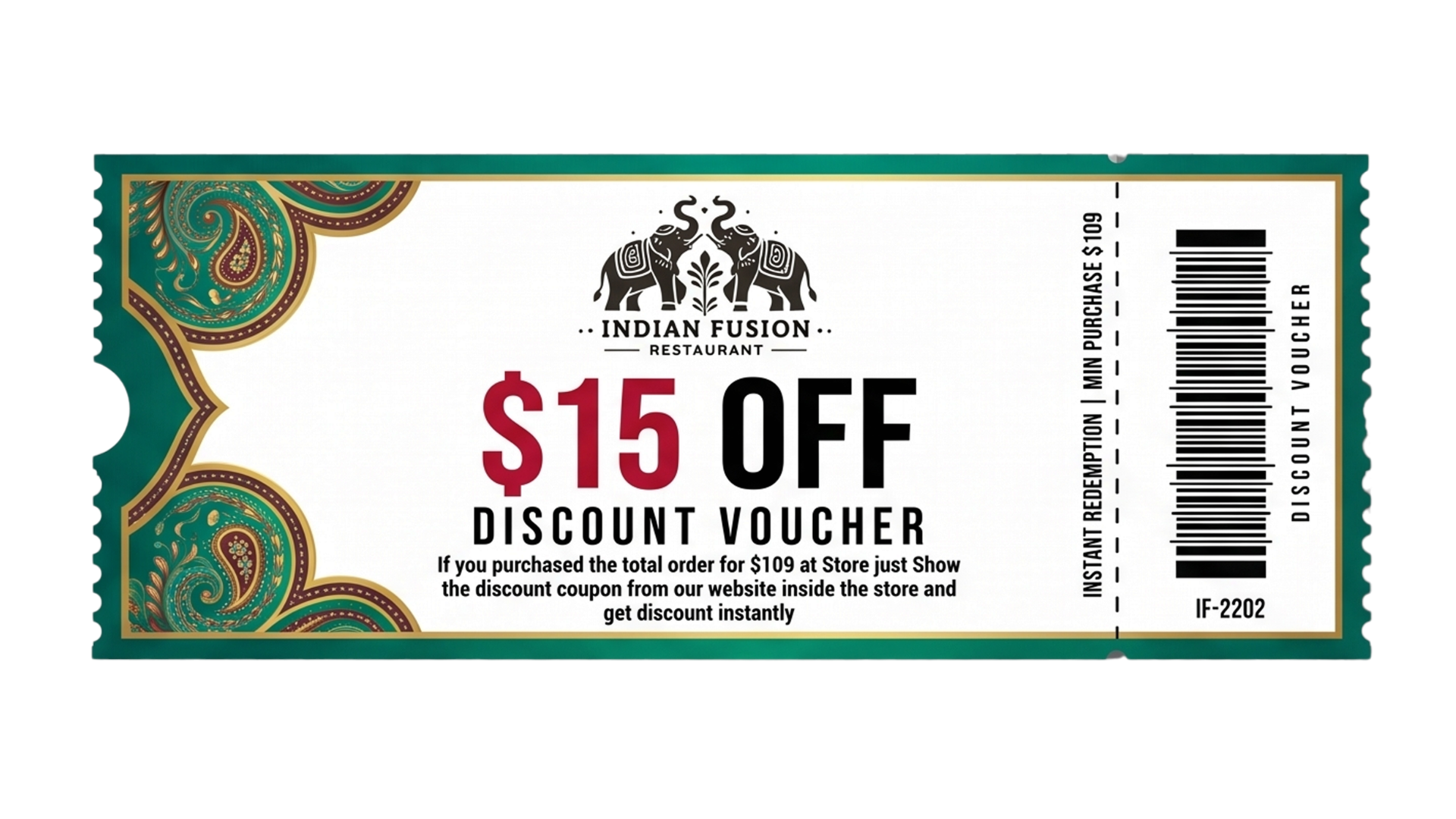 Discount coupon $15.00 ( Instore Use Only)