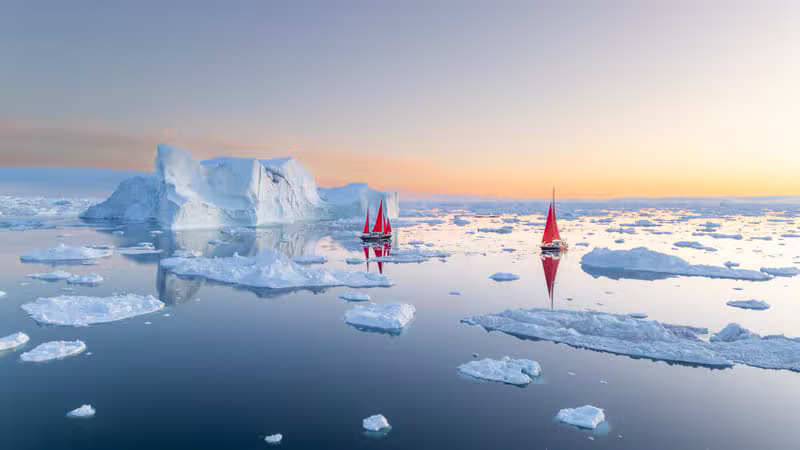 Arctic ice landscape in blue twilight