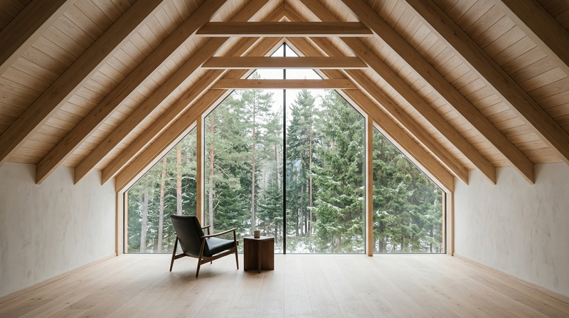 Summit Loft cabin surrounded by snow and pine trees