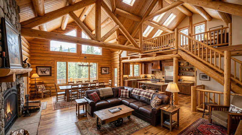 Spacious timber cabin suite at a luxury mountain lodge