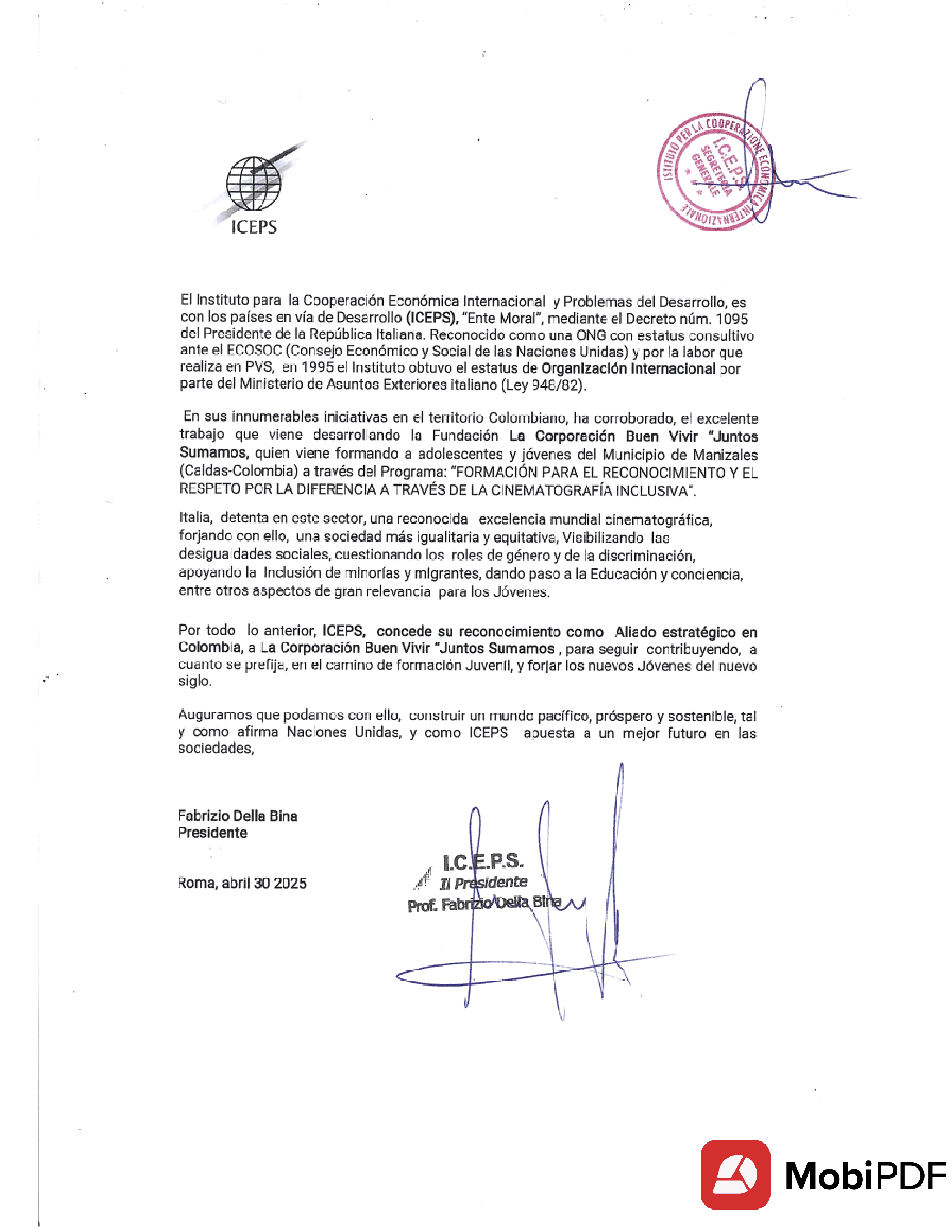 RECONOCIMIENTO ICEPS (ROMA - ITALIA)