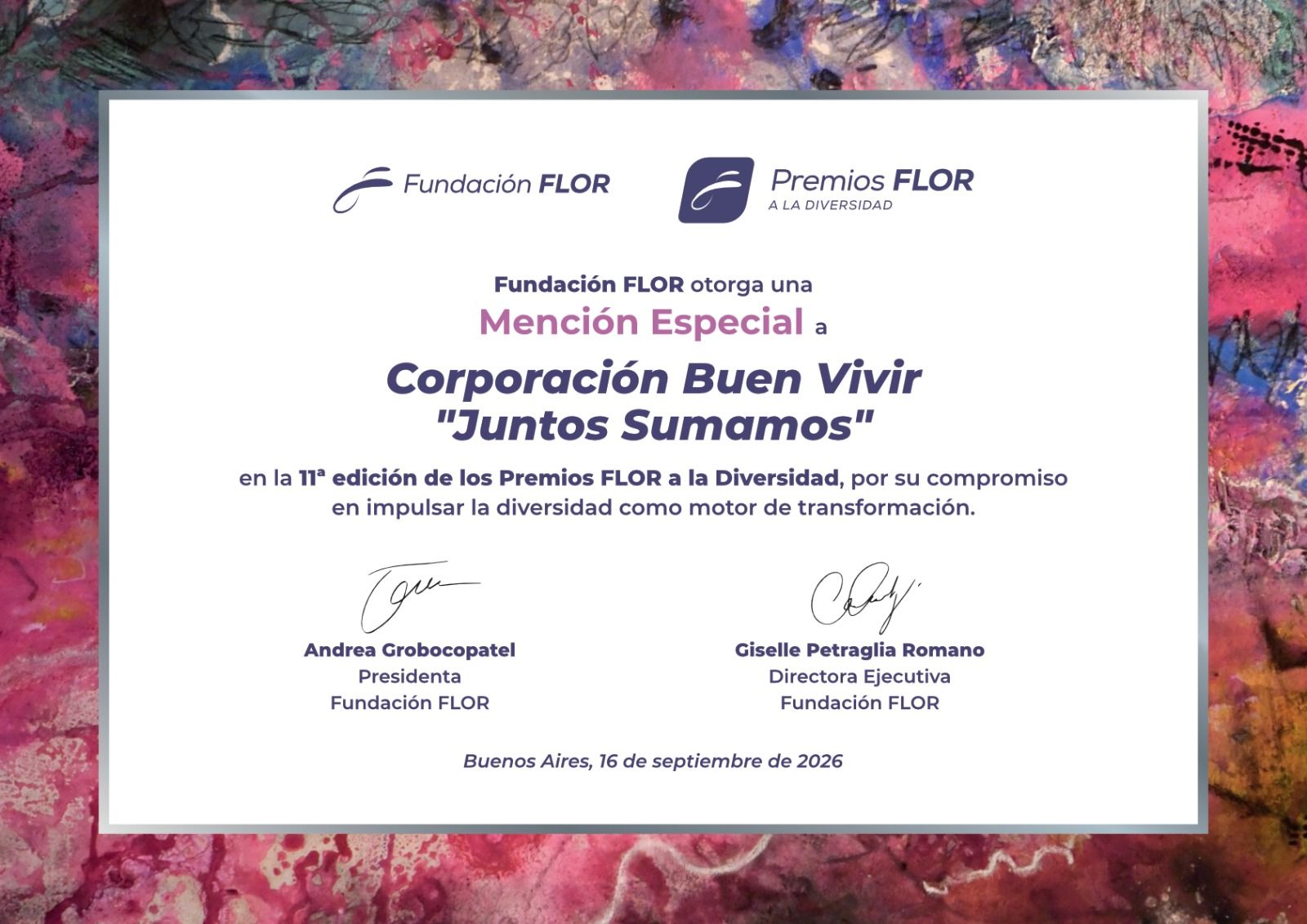 MENCIÓN ESPECIAL PREMIOS FLOR 2026