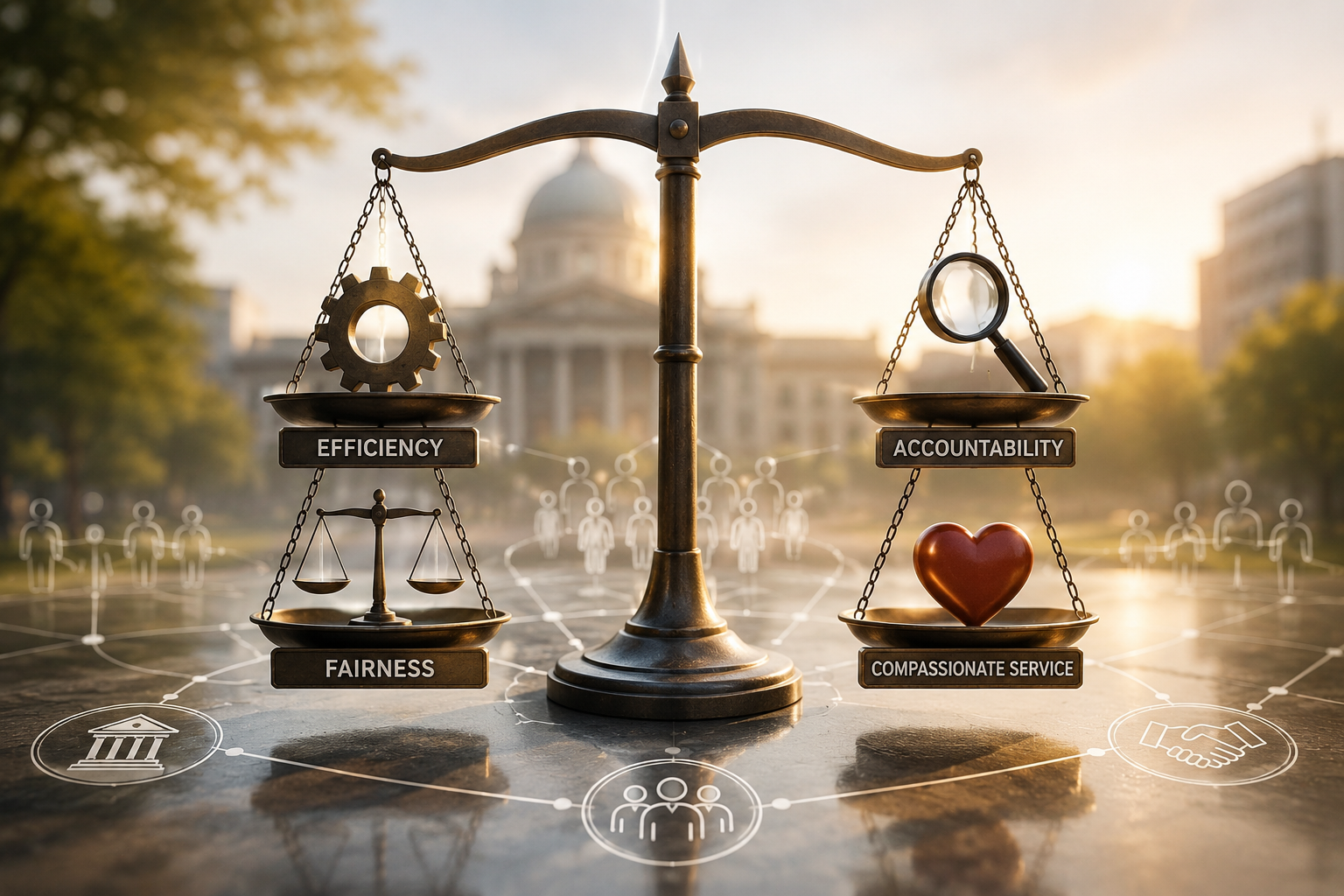 Balancing Efficiency, Fairness, Accountability, and Compassionate Service: Lessons in Institutional Design