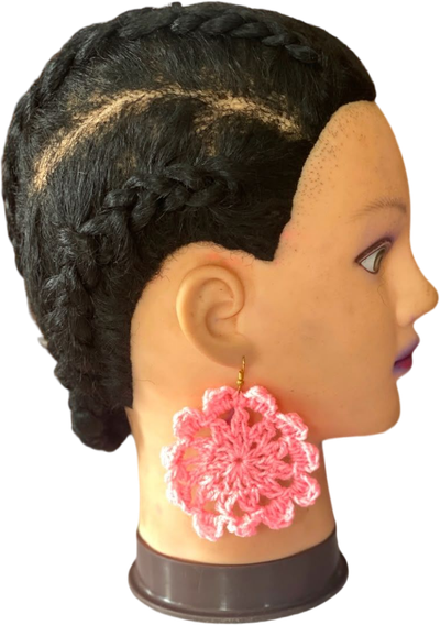 Handmade Pink Bloom crochet flower earrings.