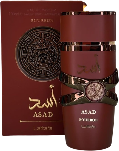 Lattafa Asad Bourbon Eau de Parfum 100ml perfume bottle.