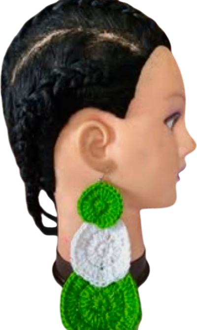 Handmade Emerald Spiral crochet earrings.