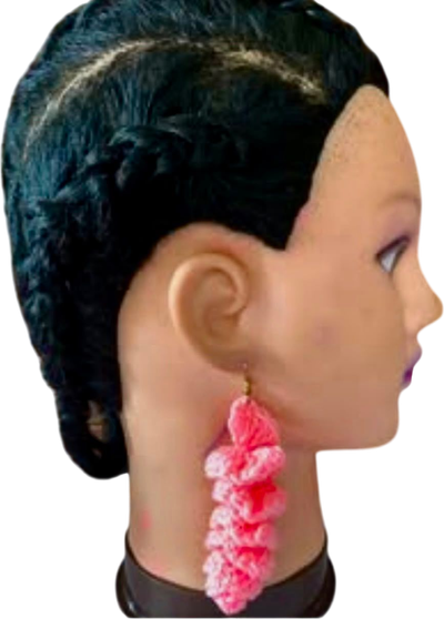 Handmade Blush Spiral crochet earrings in soft pink.