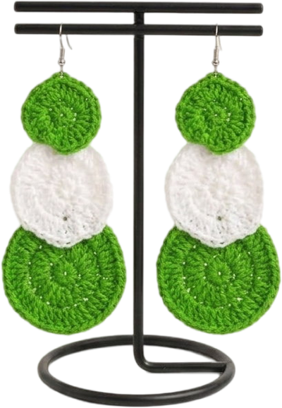 Handmade Emerald Spiral crochet earrings.