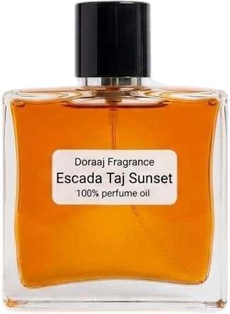 Doraaj Fragrance Escada Taj Sunset 100% concentrated perfume oil bottle on plain white background.