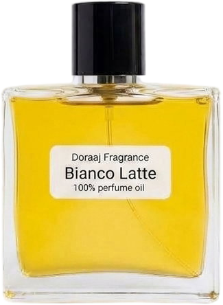 Doraaj Fragrance Bianco Latte impression 100% concentrated perfume oil in a minimal glass bottle on a plain white background.