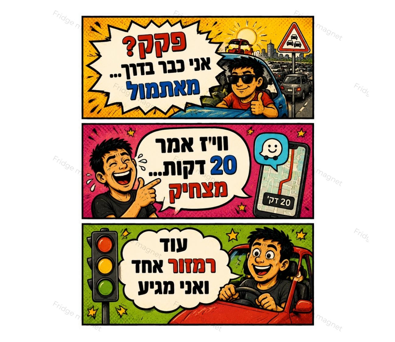 3 מגנטים - תקועים בפקק? לפחות שיהיה מצחיק!